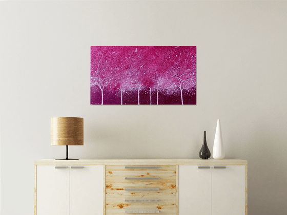 Abstract pink garden painting on canvas