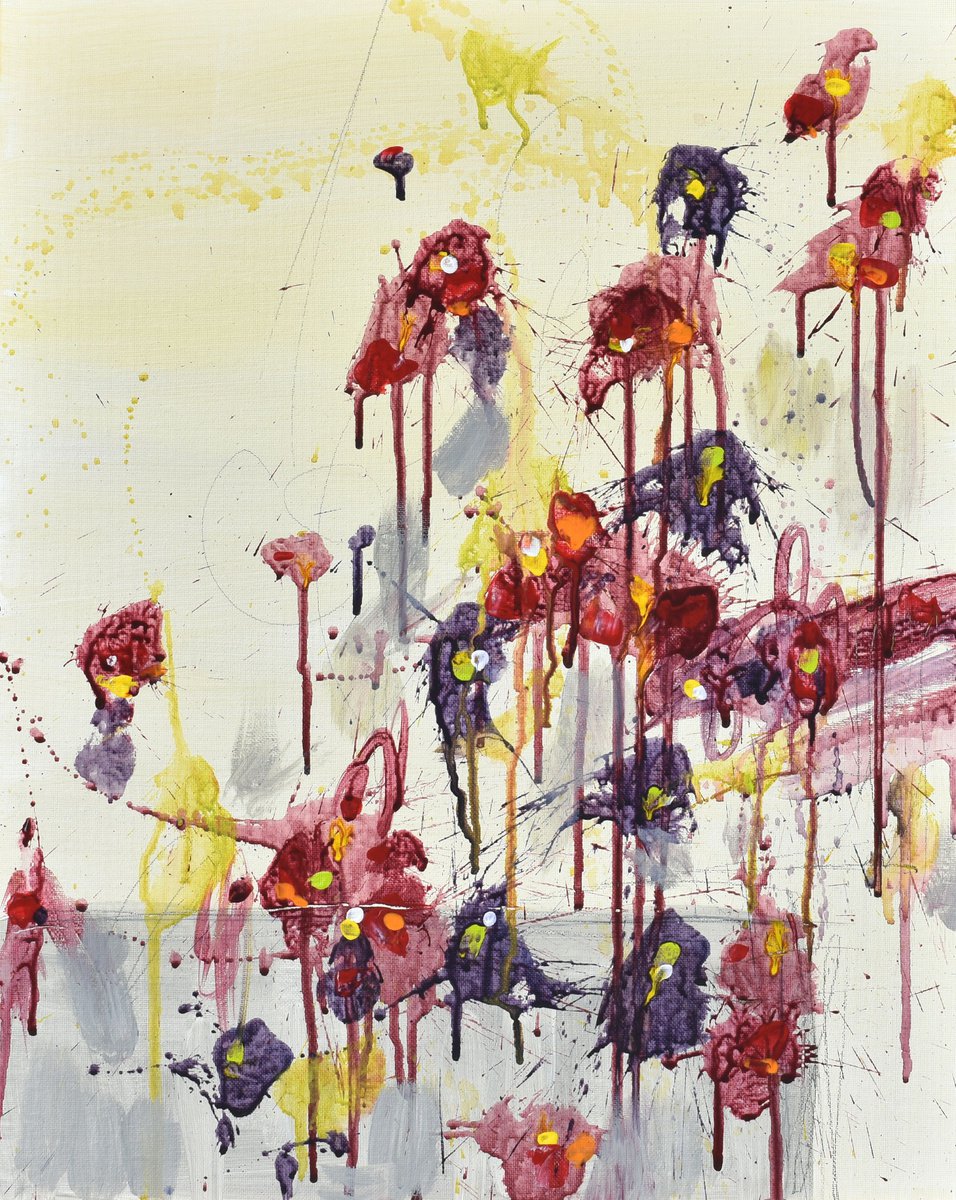 Abstract Botanical Painting By Cynthia Ligeros, 16 X 20, Flower Of September, Original Artwork