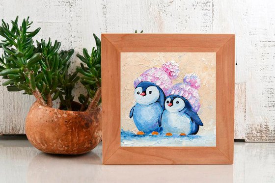 Pair Cute Penguins Painting