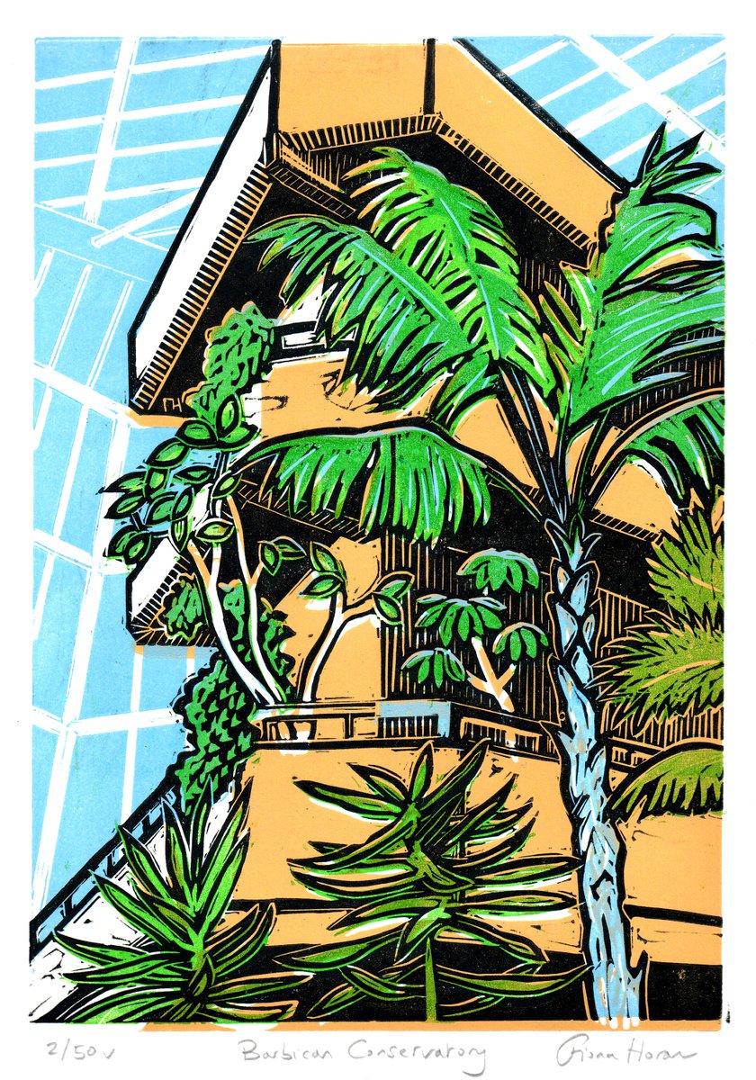 Barbican Conservatory Limited Edition linocut by Fiona Horan