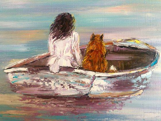 UNITY OF WORLDS - Love story. Flora and fauna. Sea sunset. Woman and fox. Boat. Friends. Animals.