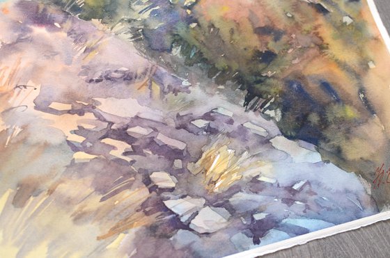 Watercolor forest landscape