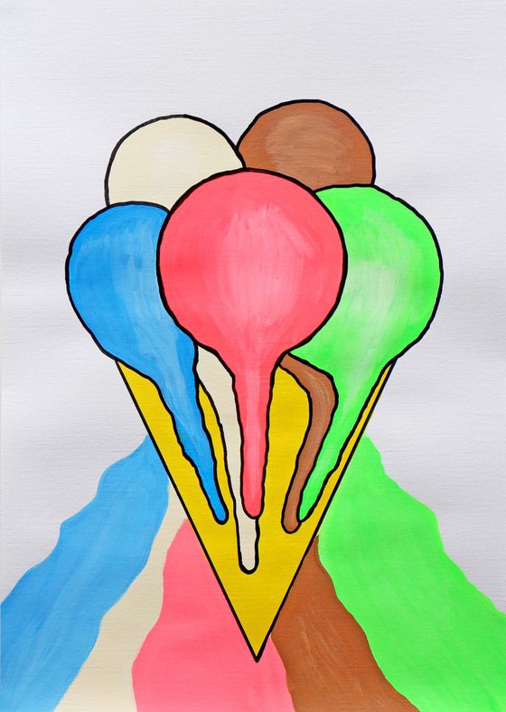 Melting Ice Cream Cone Mountain Pop Art Painting On A3 Paper