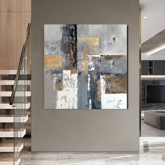 Architectural Ember. Grey Beige Gold Textured