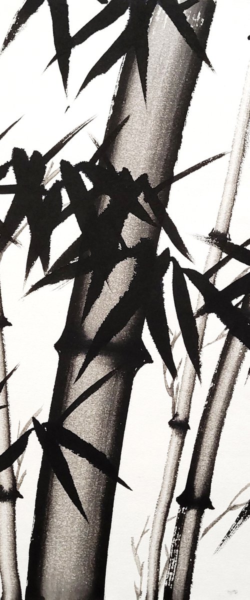 Bamboo forest  - Bamboo series No. 2111 - Oriental Chinese Ink Painting by Ilana Shechter