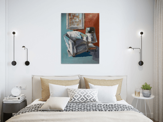Room interior,chair, lamp