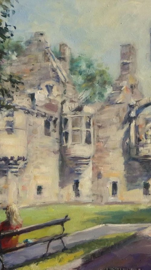 Castle Garden. Oil Painting. One-of-a-Kind Oil Painting on Board. Unframed. by Gerry Miller