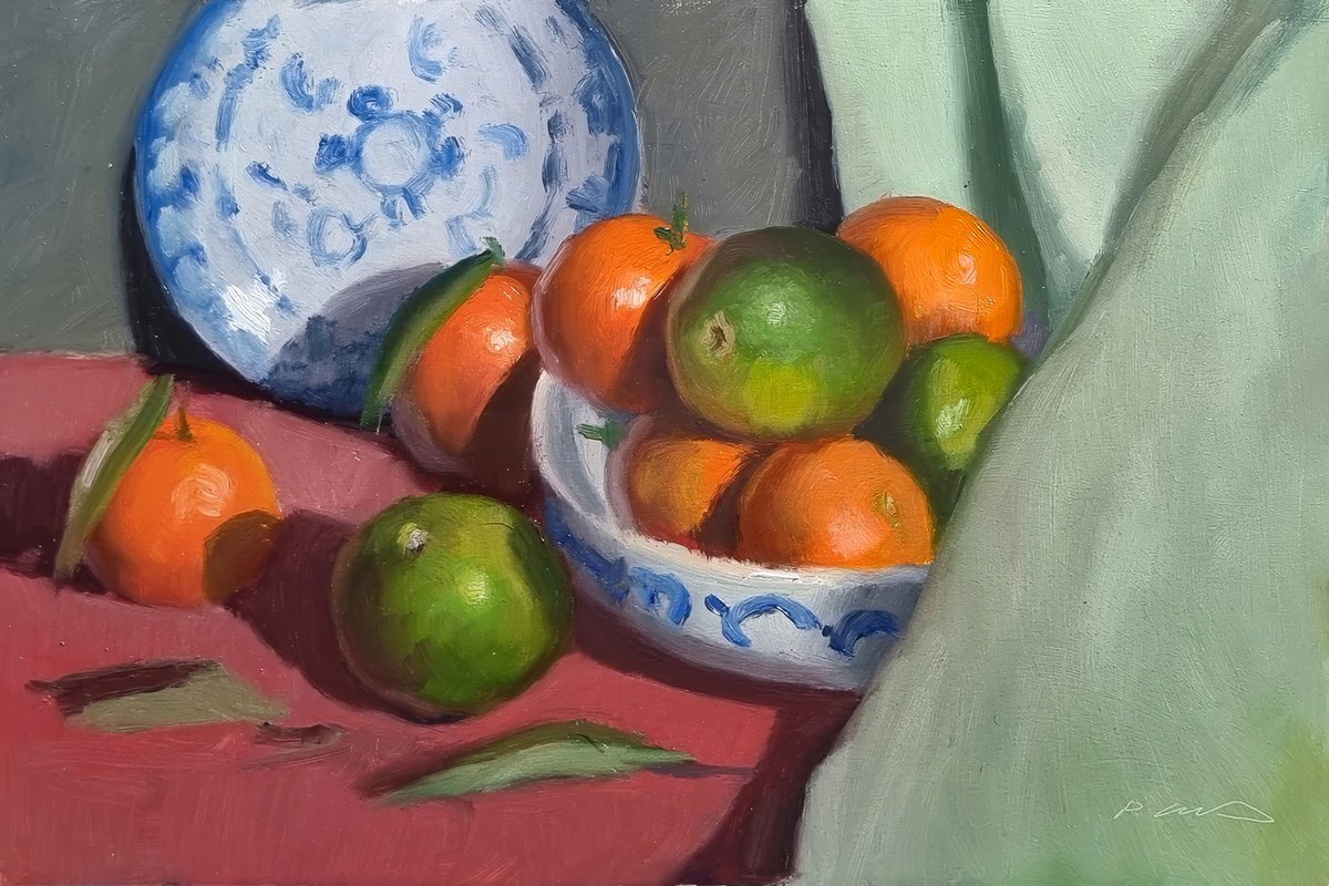 Impressionistic Still Life Oil Painting By Pascal Giroud, 12 X 8", Citrus, Original Artwork