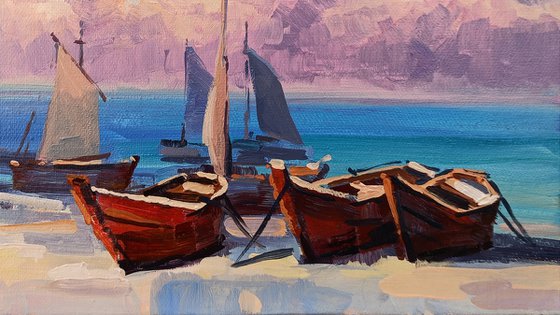 Boats (24X30cm, oil painting, ready to hang)