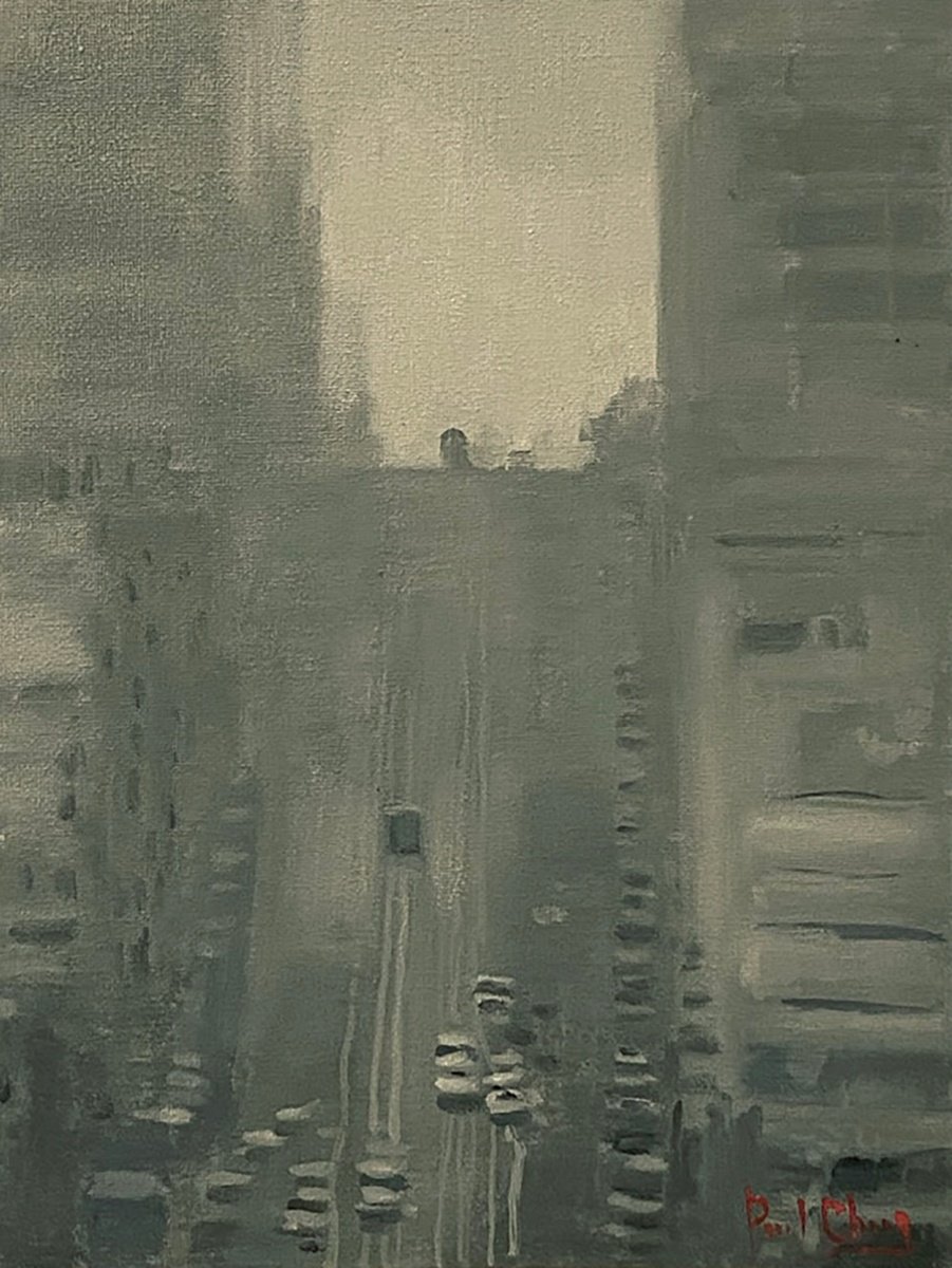 Impressionistic Cityscapes Oil Painting By Paul Cheng, 9 X 12", San Francisco Fog, Original Artwork