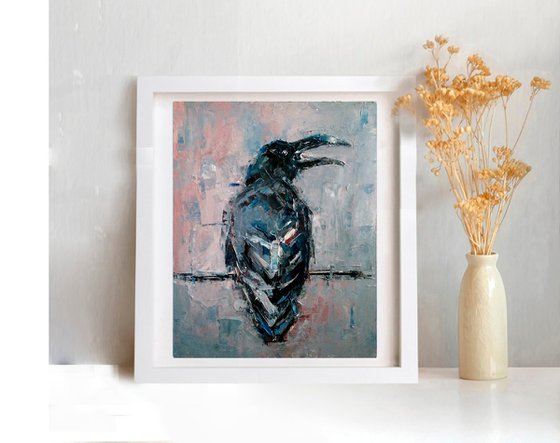 Raven Painting Bird Original Art Crow Artwork Animal Wall Art