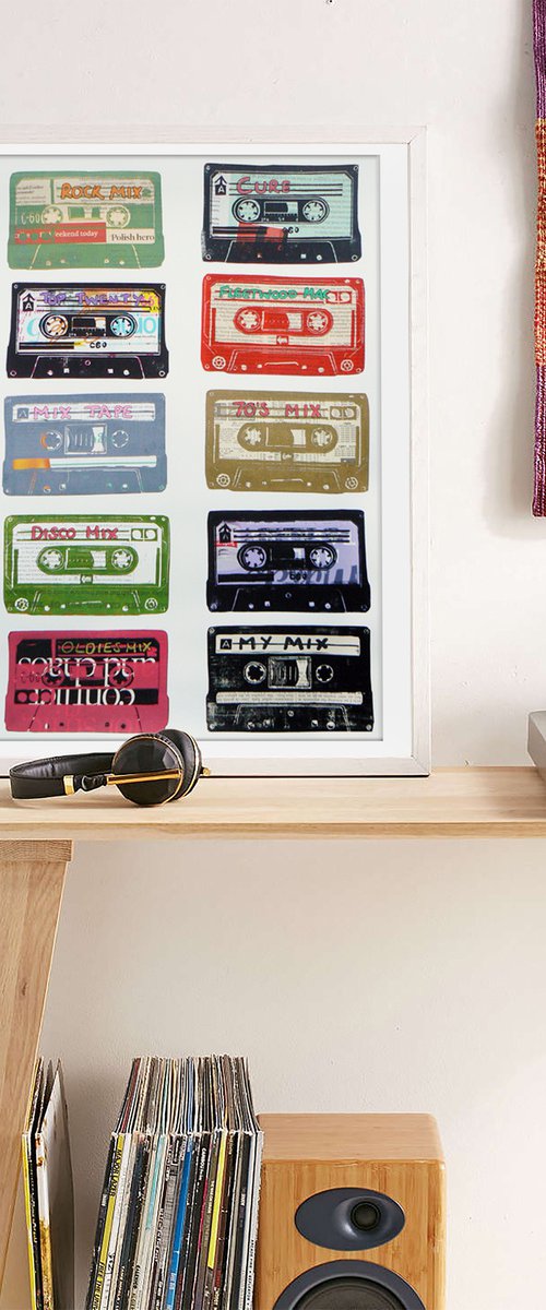 Cassettes #6 (cassette tapes, retro music, 70's, 80's rock culture) by Carolynne Coulson