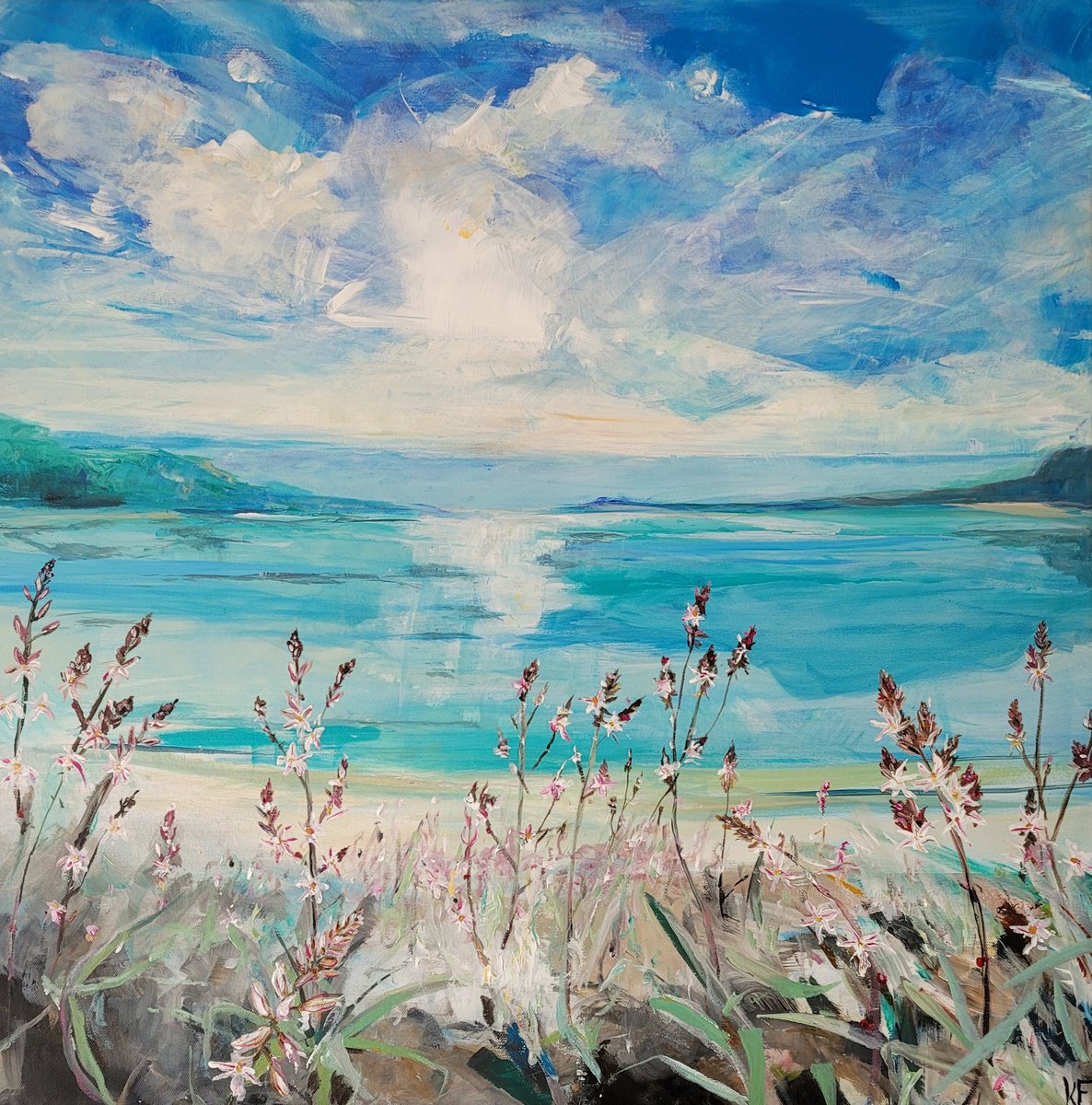 Impressionistic Landscape Acrylic Painting By Kathrin Floge, 31 X 31", Asphodeles, Original Artwork