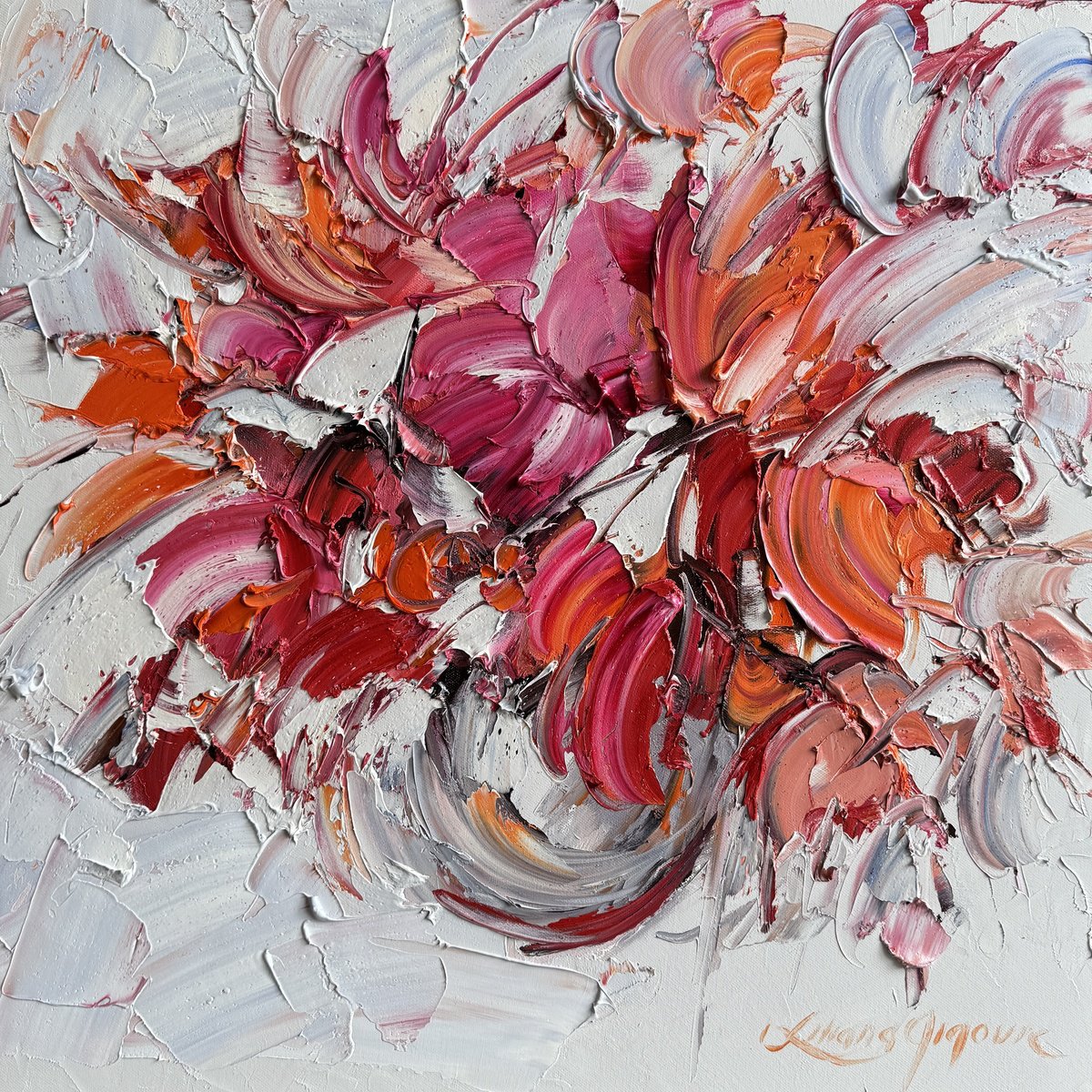 Abstract Botanical Oil Painting By Liliana Gigovic, 24 X 24", Where Love Lives, Original Artwork
