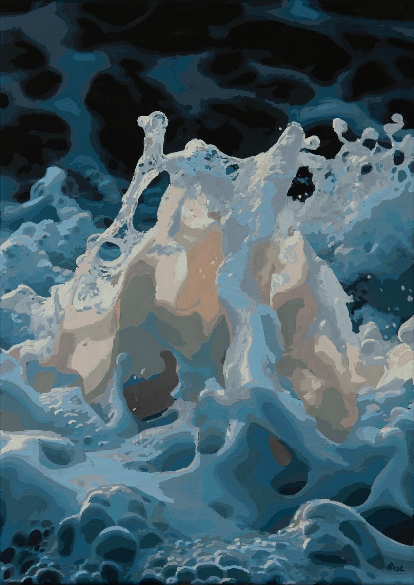 Impressionistic Landscape Acrylic Painting By Marco Barberio, 20 X 28", Wave And Foam, Original Artwork