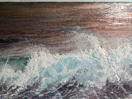 '10th Wave' Seascape Beach Crashing Waves Oil Painting