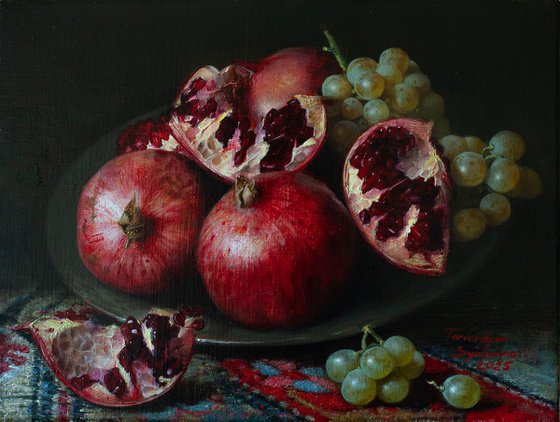 White wine and pomegranates