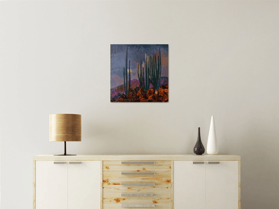 The Moon and Cactuses. Desert Night