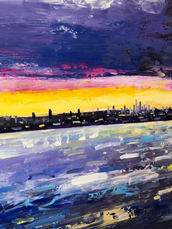 Abstract sunset over city 2022