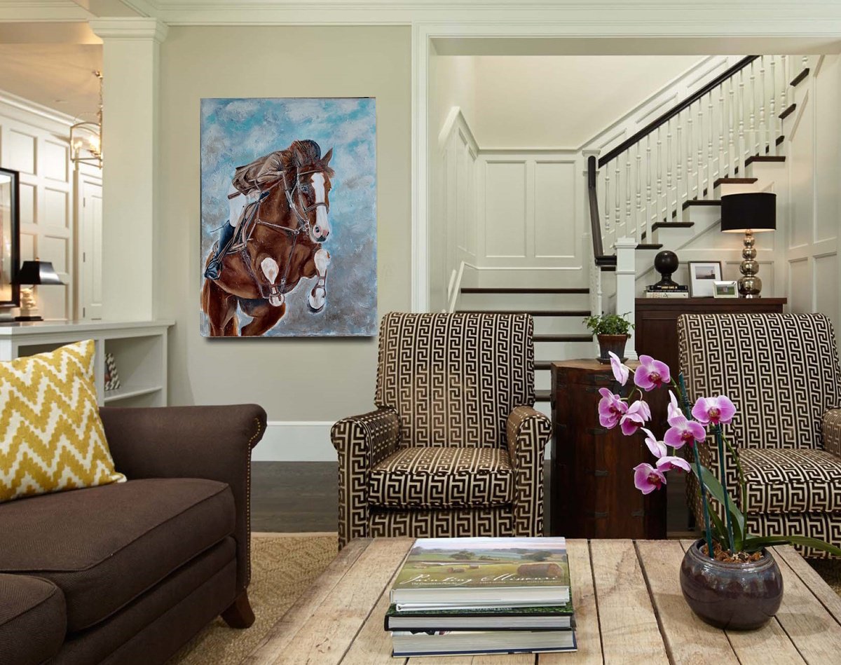 Expressive Animal Oil Painting By Ira Whittaker, 20 X 28, Over The Obstacle, Original Artwork