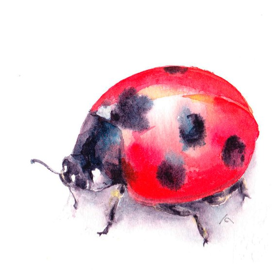 Ladybird painting, ladybug, original watercolour, watercolor, small painting, red, spots, Coccinellidae