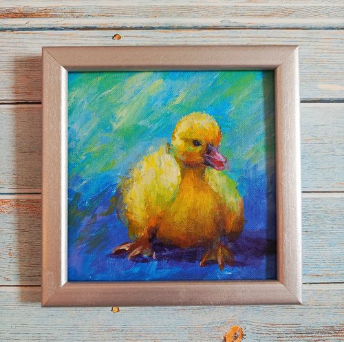 Small ready to hang painting of funny duck by Anastasia Art Line