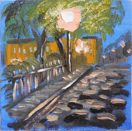 Night Street In Old City miniature painting