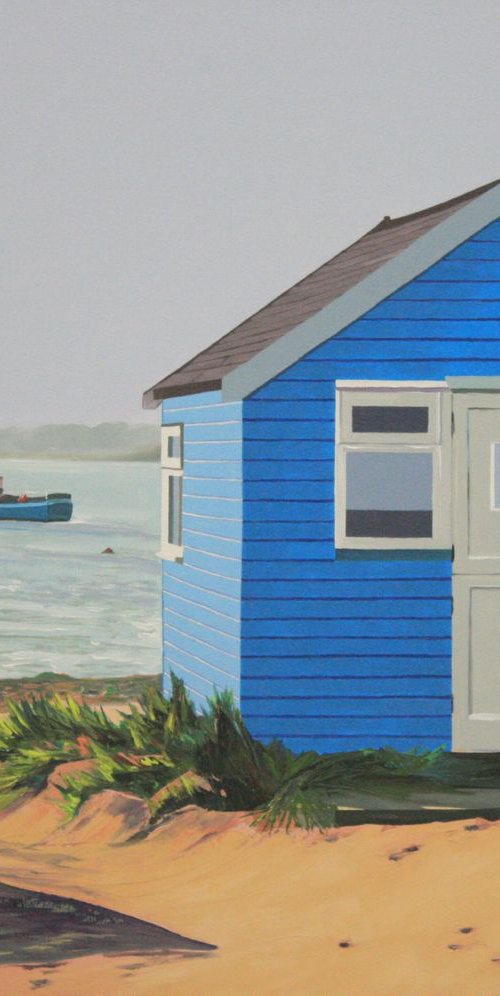 Blue Beach Hut and Boats by Linda Monk