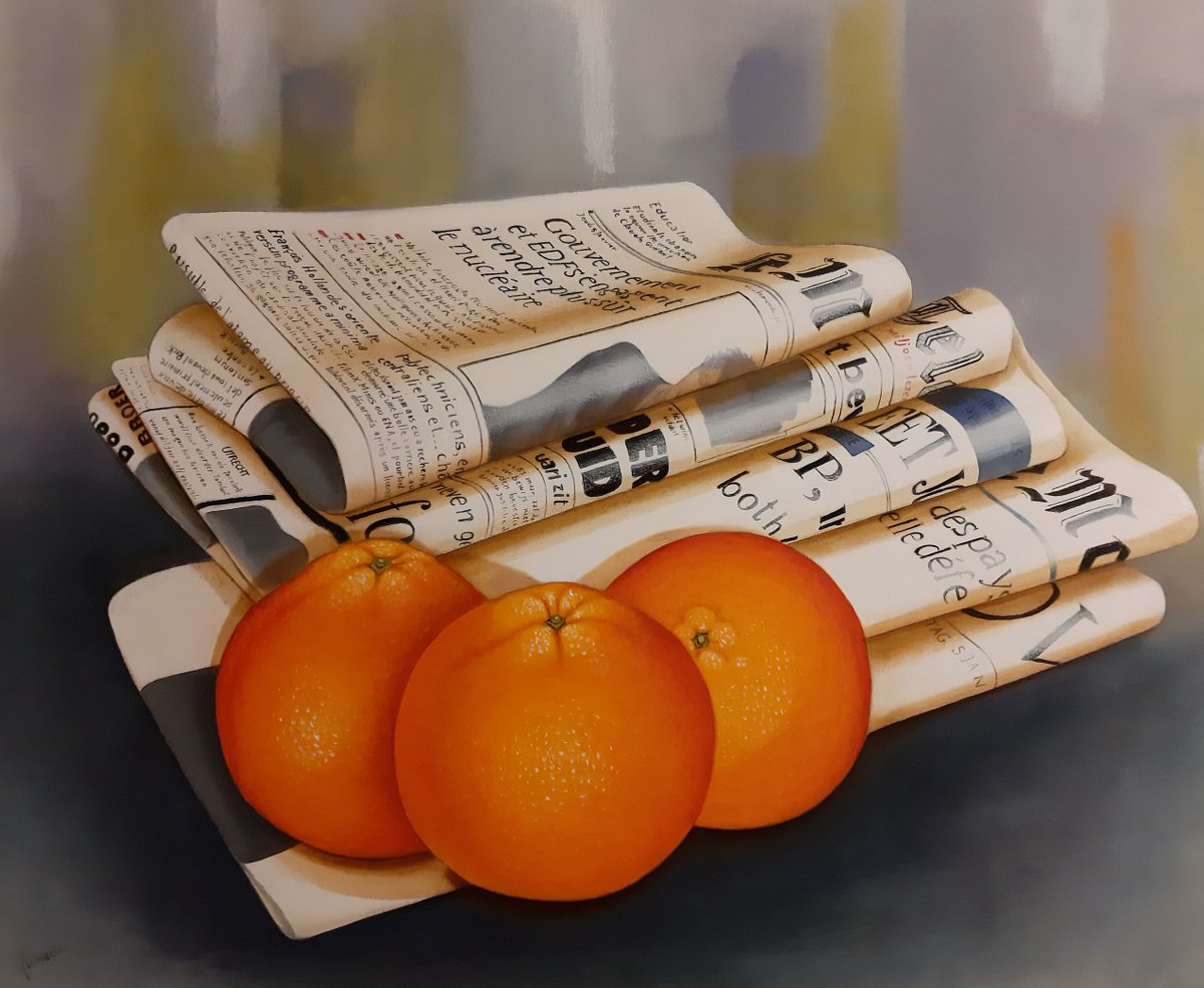 Newspapers with oranges by olga formisano