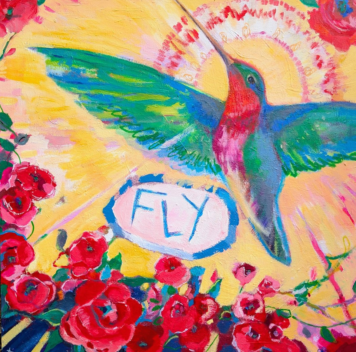 Abstract Animal Acrylic Painting By Kerri Mccabe, 36 X 36", Fly, Original Artwork