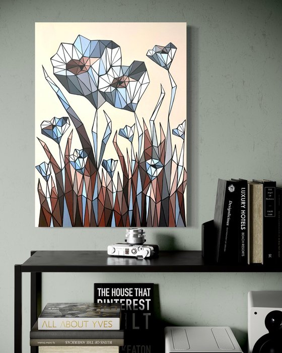 STAINED GLASS BLUE CORNFLOWERS