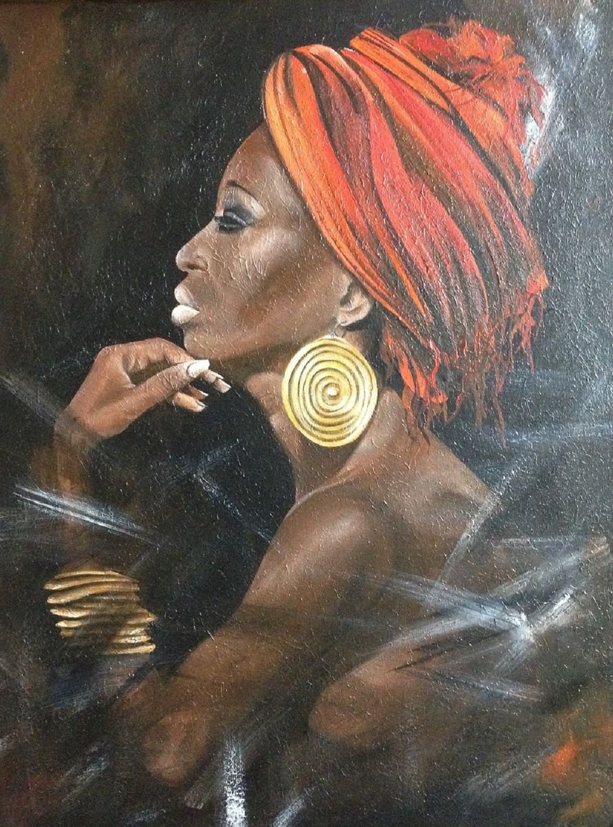 Photorealistic Portrait Acrylic Painting By Eka Peradze, 24 X 31, African Woman Portrait Eka Peradze Art, Original Artwork