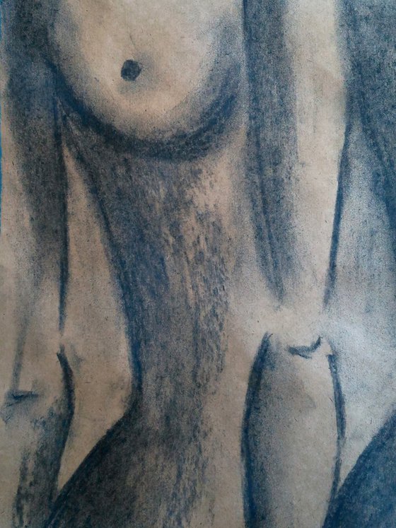 Lesbian Painting LGBT Original Art Couple Artwork Female Nude Drawing Woman Nude Charcoal Sketch Erotic Painting Home Wall Art 12 by 17" by Halyna Kirichenko