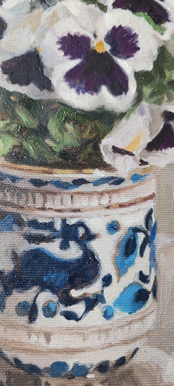 Pansies in a Porcelain Vase