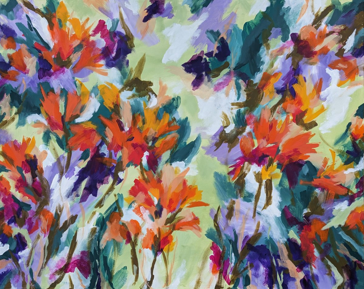 Organic Abstract Acrylic Painting By Judy Century, 40 X 31", In The Tropics Maxi, Original Artwork