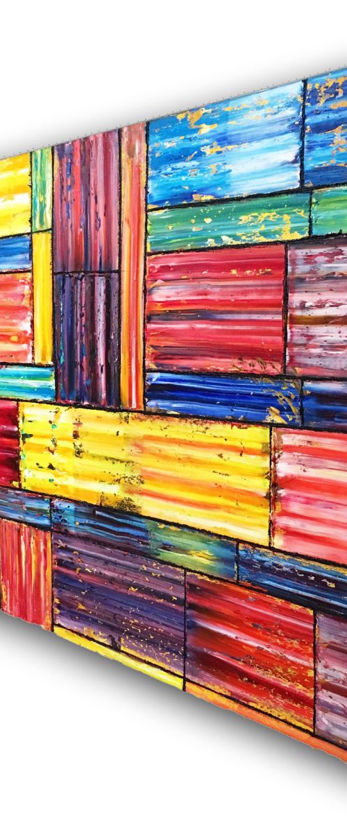 "Cracks In The Wall" - SPECIAL PRICE $400 OFF - Large Colorful Abstract Painting, Oil On Canvas, 48" x 30" by Preston M. Smith (PMS)
