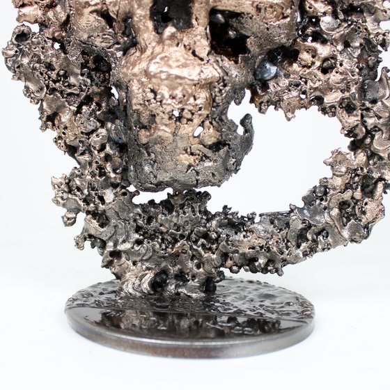 Skull mountain 51-22 - Skull in steel and bronze on a lace metal