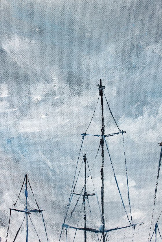 "Sailboats in the harbor" yachts at sea, landscape