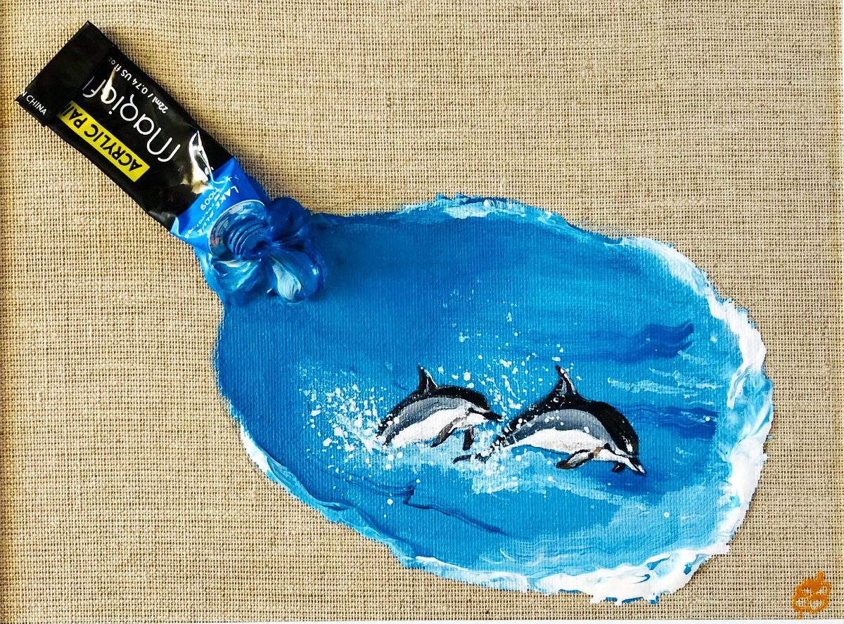 Photorealistic Animal Acrylic Painting By Lena Smirnova, 9 X 7", Dolphins, Original Artwork