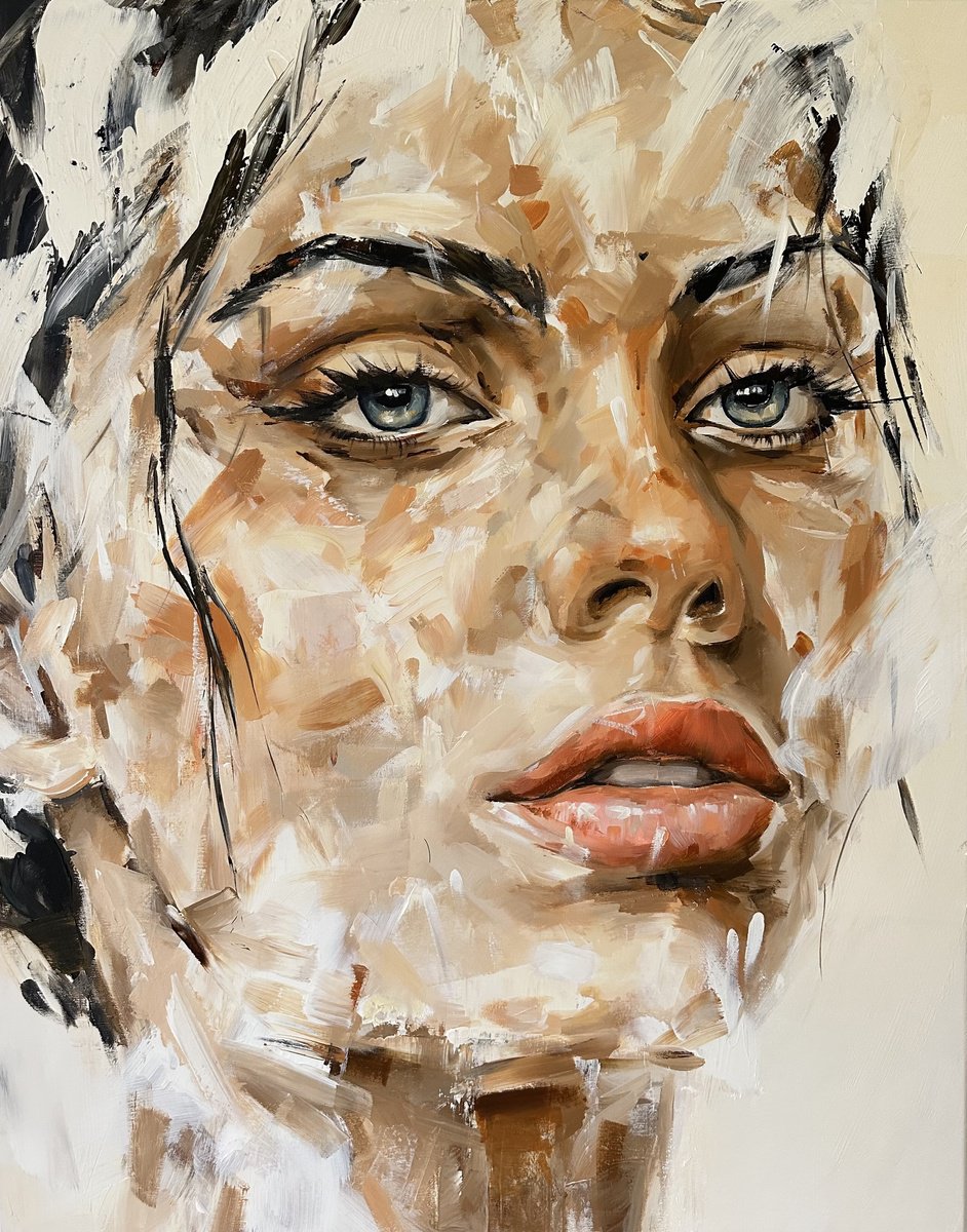 Impressionistic Portrait Acrylic Painting By Ferenc Racz, 34 X 43, Portrait 3432