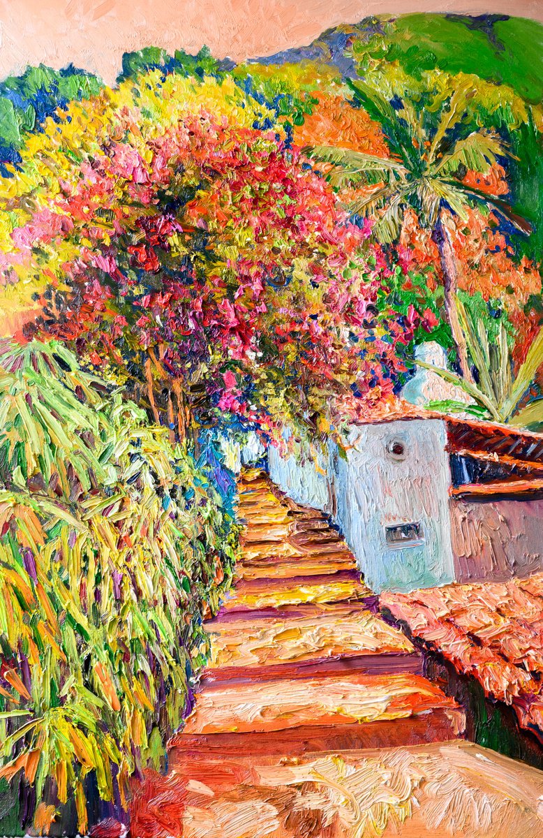 Expressive Landscape Oil Painting By Suren Nersisyan, 24 X 36", Tropical Landscape, Original Artwork