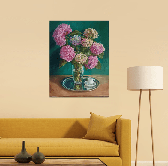 Pink and blue hudrangea flower bouquet