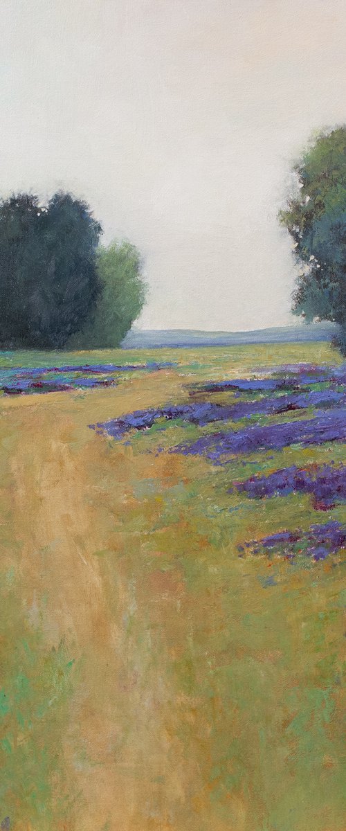 Lavender Meadow Path 220409, flower field impressionist landscape oil painting by Don Bishop