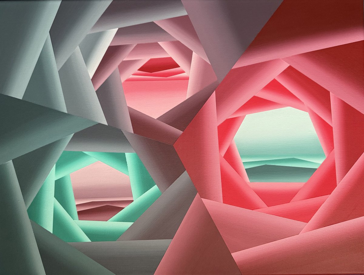 Geometric Abstract Acrylic Painting By Shushanik Karapetyan, 24 X 18", Portal 6, Original Artwork