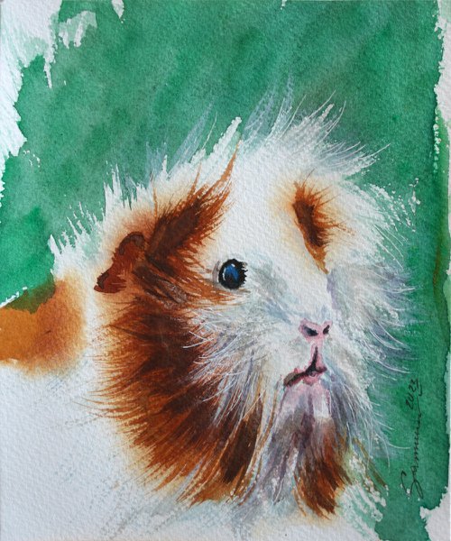 Guinea Pig II,  6 x 7'' / FROM THE ANIMAL PORTRAITS SERIES / ORIGINAL PAINTING by Salana Art Gallery