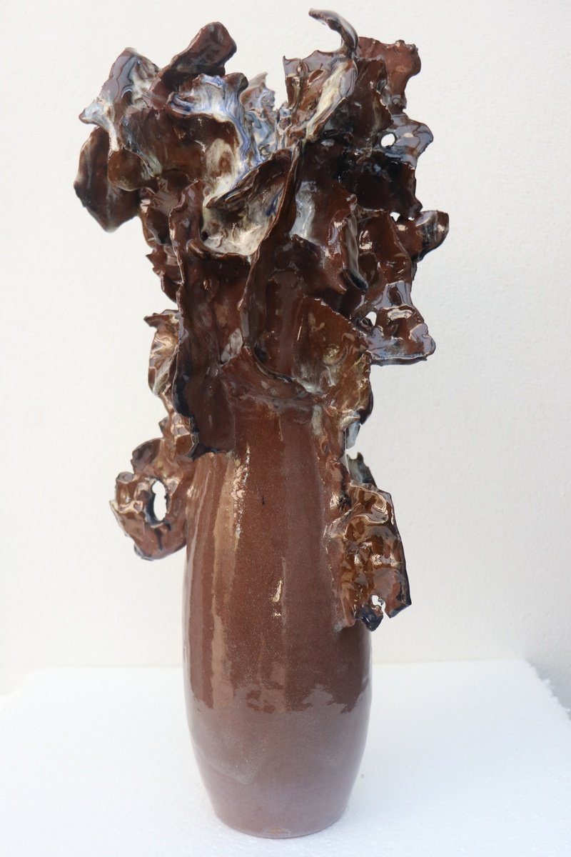 Geometric Abstract Clay Sculpture By Koen Lybaert, 8 X 19", Ethereal Bloom 009, Original Artwork