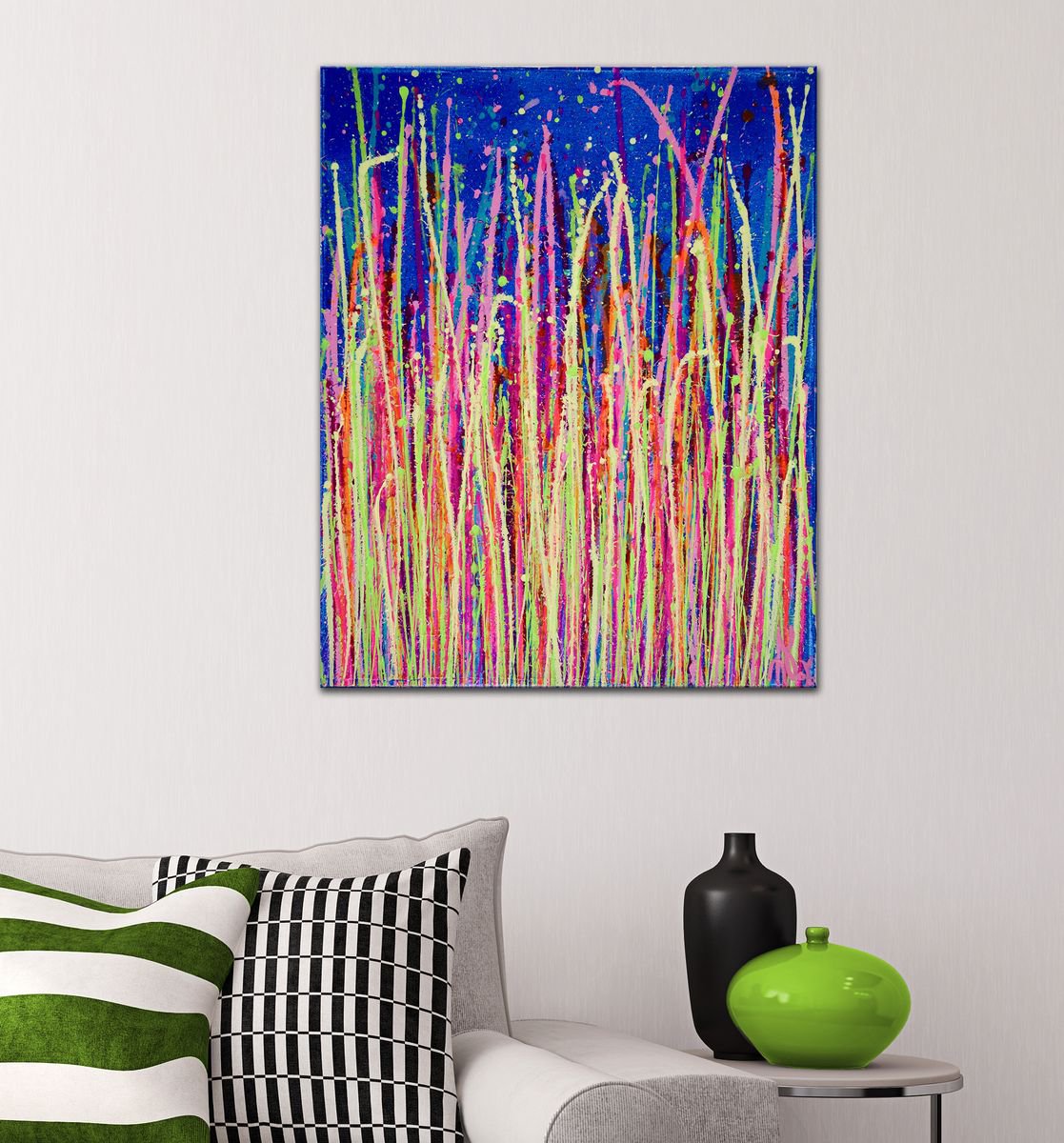 Abstract Acrylic Painting By Nestor Toro, 16 X 20", Small Vibrations (Blinding Lights) By Nestor Toro, Original Artwork