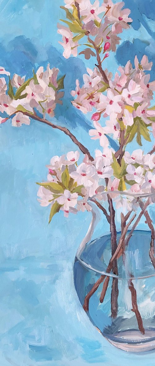 Wimbledon blossom on turquoise ground by Katharine Rowe