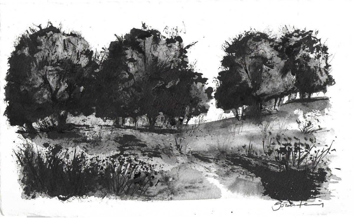 Expressive Landscape Watercolour By Gozde Temiz Istanbul, 13 X 8, Landscape_240903, Original Artwork