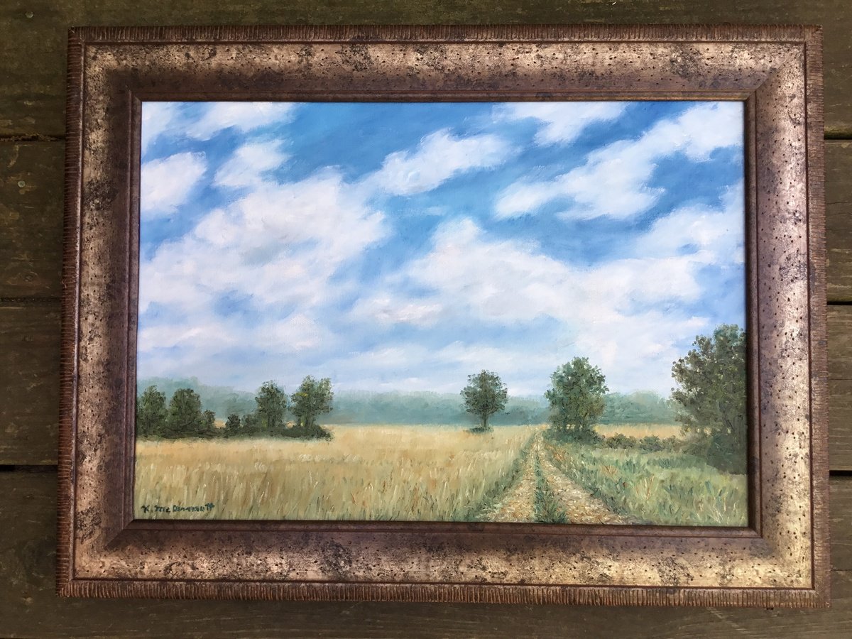 Photorealistic Landscape Oil Painting By Kathleen Mcdermott, 25 X 19", Ripening Oats, Original Artwork